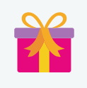 graphic of a bright pink gift-box wrapped with a golden ribbon