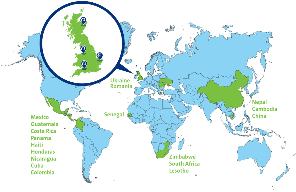 World Horse Welfare locations on a world map